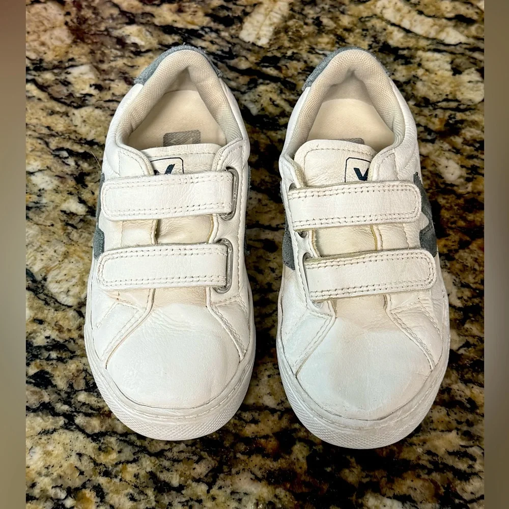 VEJA ESPLAR Leather Sneakers White Blue Velcro Shoes Kids U.S. 12.5 Sustainable - Picture 4 of 4